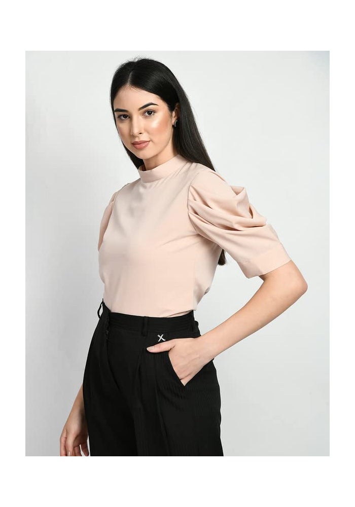 Exude Peach Puff Sleeve Top for Women - Image 3