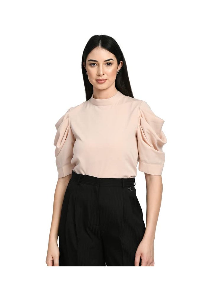 Exude Peach Puff Sleeve Top for Women - Image 1