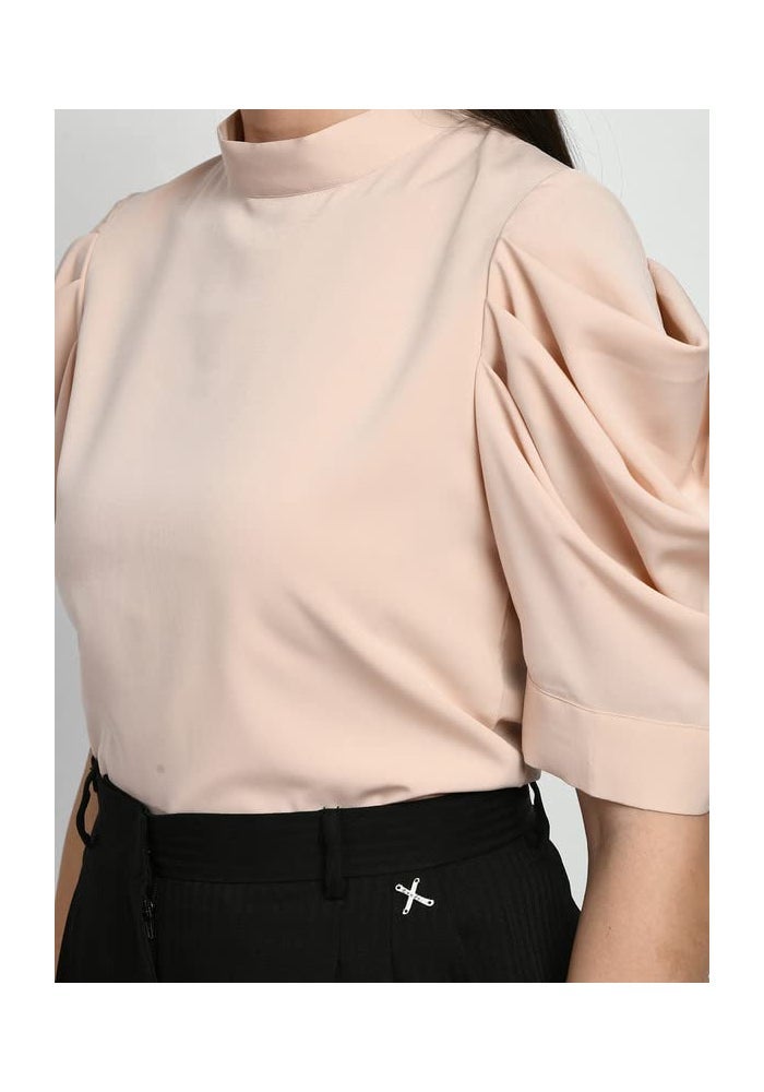 Exude Peach Puff Sleeve Top for Women - Image 5