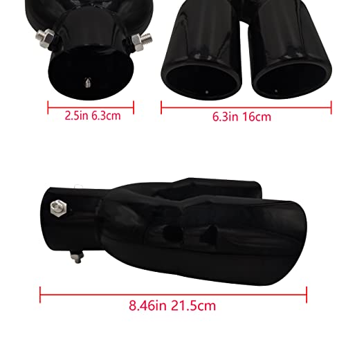 Rxmgf 2.5 inch 6.3cm Universal Dual Exhaust Tip Stainless Steel Muffler Tail Pipe For Car Pickup trucks (Black Straight) - Image 2