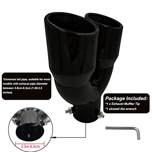 Rxmgf 2.5 inch 6.3cm Universal Dual Exhaust Tip Stainless Steel Muffler Tail Pipe For Car Pickup trucks (Black Straight) - Image 4