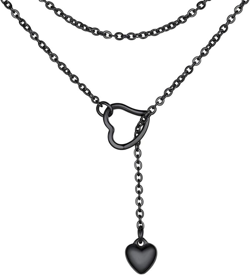 FOCALOOK Lariat Y-Necklaces | Long Necklaces for Women | Long Black Necklaces | Gold Necklaces for Women | Drop Heart Necklaces for Women | Front Adjustable Long Chain Necklace - Image 1