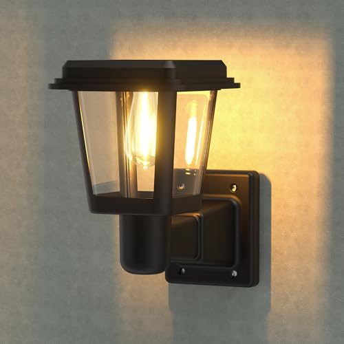 XERGY® Solar Outdoor Wall Mount Lantern Sconce, Black Finish, Weather Resistant, Clear Glass, Porch Light, Exterior Lighting Fixture, Outdoor Solar Wall Lights for House, Bolcany, Garage (Warm White) - Image 1