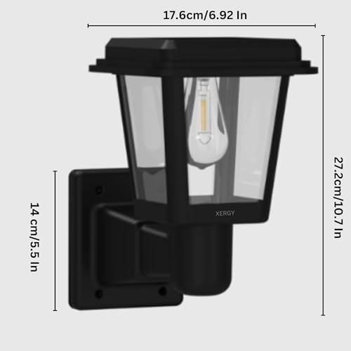XERGY® Solar Outdoor Wall Mount Lantern Sconce, Black Finish, Weather Resistant, Clear Glass, Porch Light, Exterior Lighting Fixture, Outdoor Solar Wall Lights for House, Bolcany, Garage (Warm White) - Image 5