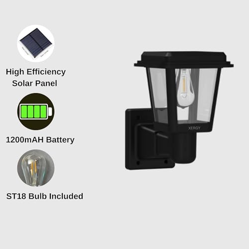 XERGY® Solar Outdoor Wall Mount Lantern Sconce, Black Finish, Weather Resistant, Clear Glass, Porch Light, Exterior Lighting Fixture, Outdoor Solar Wall Lights for House, Bolcany, Garage (Warm White) - Image 4