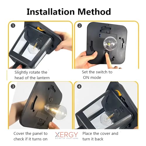 XERGY® Solar Outdoor Wall Mount Lantern Sconce, Black Finish, Weather Resistant, Clear Glass, Porch Light, Exterior Lighting Fixture, Outdoor Solar Wall Lights for House, Bolcany, Garage (Warm White) - Image 2