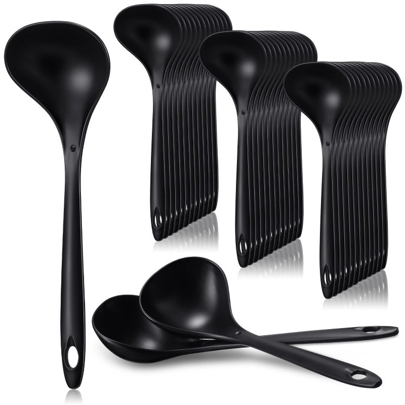Meekoo Large Plastic Serving Spoons Heavy Duty Disposable Serving Spoons Utensils Bulk for Party Catering Buffet Restaurant Dinner Soup Cooking Weddings Dishwasher Safe 9 x 28 Black36 Pcs