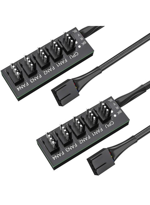 PWM Fan Hub Cable 2-Pack 4Pin Computer CPU Case Fan Splitter 5 Port 1 to 5 Fans for 3Pin Computer PC Case Fan 4Pin PWM Fan ITX Mining Rig Frame Case