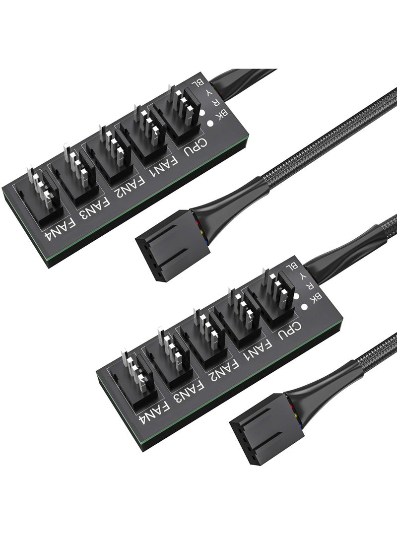 PWM Fan Hub Cable 2-Pack 4Pin Computer CPU Case Fan Splitter 5 Port 1 to 5 Fans for 3Pin Computer PC Case Fan 4Pin PWM Fan ITX Mining Rig Frame Case