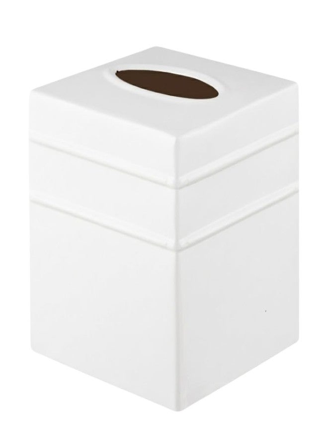 Monarch Abode Tissue Box Cover Square - Handcrafted Border Embossed White Metal Tissue Holder Box for Bathroom Accessory, Aesthetic Decorative Facial Napkin Cube for Modern Home Decor - Image 1