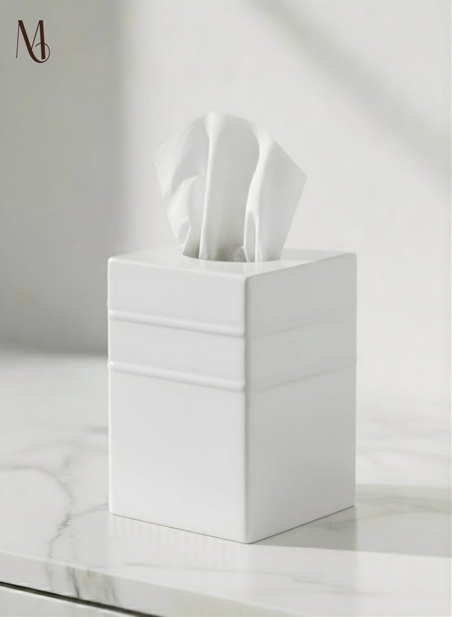 Monarch Abode Tissue Box Cover Square - Handcrafted Border Embossed White Metal Tissue Holder Box for Bathroom Accessory, Aesthetic Decorative Facial Napkin Cube for Modern Home Decor - Image 5