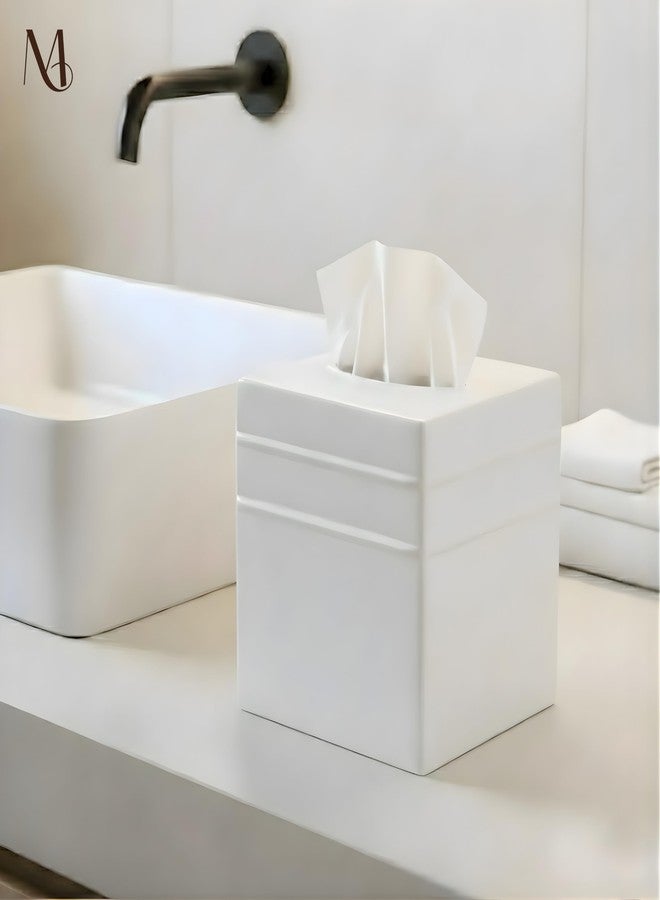 Monarch Abode Tissue Box Cover Square - Handcrafted Border Embossed White Metal Tissue Holder Box for Bathroom Accessory, Aesthetic Decorative Facial Napkin Cube for Modern Home Decor - Image 3