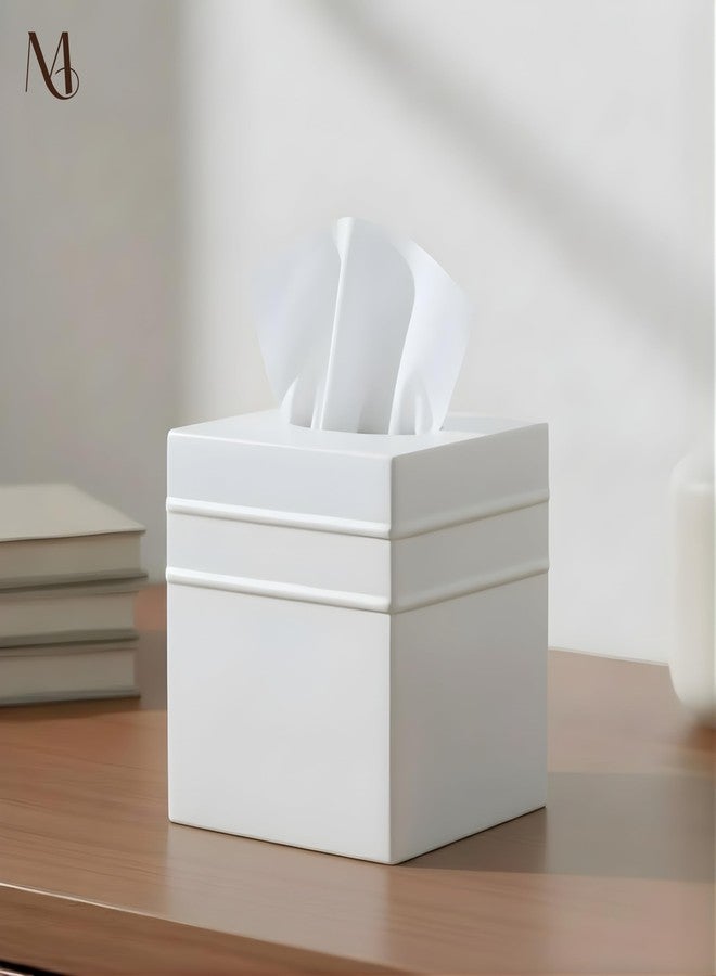 Monarch Abode Tissue Box Cover Square - Handcrafted Border Embossed White Metal Tissue Holder Box for Bathroom Accessory, Aesthetic Decorative Facial Napkin Cube for Modern Home Decor - Image 2