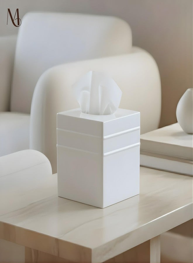 Monarch Abode Tissue Box Cover Square - Handcrafted Border Embossed White Metal Tissue Holder Box for Bathroom Accessory, Aesthetic Decorative Facial Napkin Cube for Modern Home Decor - Image 4