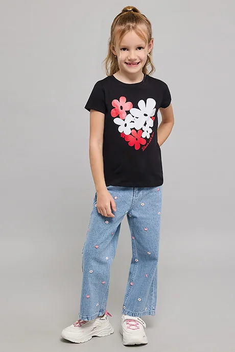 أر أند بي Printed T-Shirt with Crew Neck and Short Sleeves