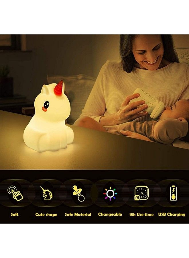 Verilux مصباح ليلي للأطفال مصباح سيليكون ضوء ليلي لطيف وحيد القرن مصباح سيليكون ملون مصباح LED صغير مبتكر ضوء نوم مزخرف هدية عيد ميلاد - Image 4