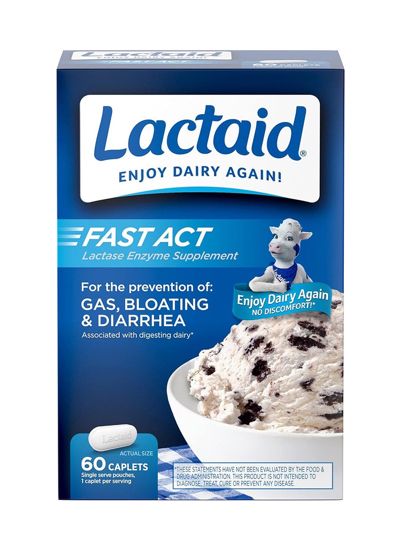 Relief Caplets Lactase Enzyme To Prevent Gas Bloating And Diarrhea Due To Lactose Sensitivity Supplements 60 Packs Of 1Ct