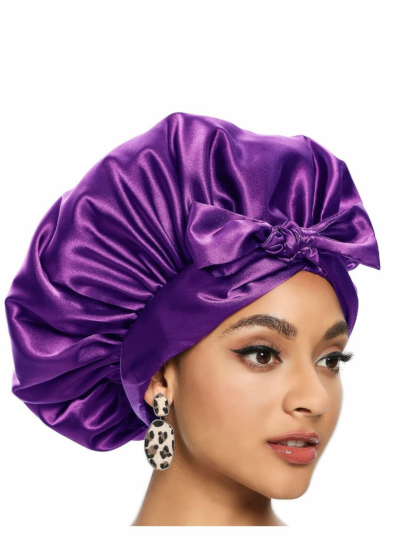 SYOSI Satin Bonnet for Black Women, Jumbo Silk Bonnet for Curly Hair, Silk Hair Wrap for Sleeping, Satin Bonnet with Stretchy Tie Band, Silk Bonnet for Curly Hair Wraps for Sleeping - Image 1