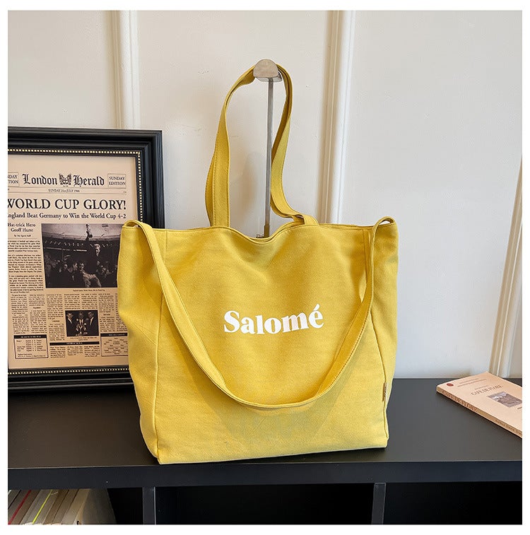 Canvas Tote Bag with Letter Print - Image 3