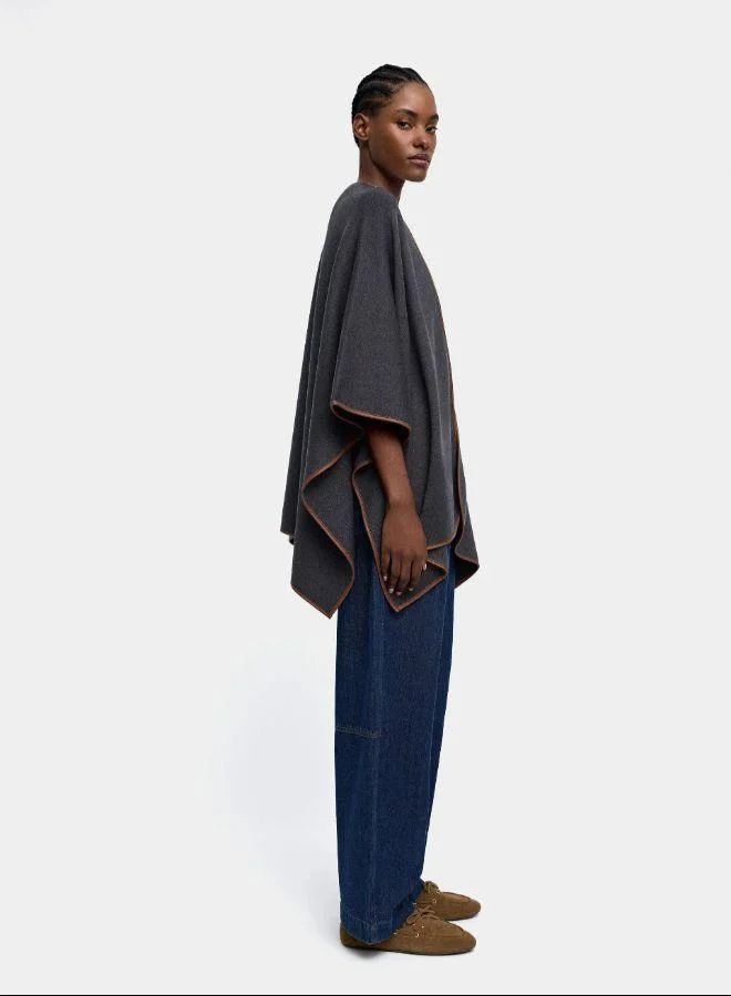 PARFOIS Grey Knitted poncho with stitching detail for Women | Best Price UAE