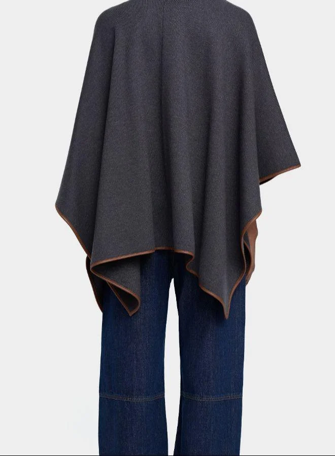 PARFOIS Grey Knitted poncho with stitching detail for Women | Best Price UAE