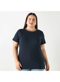 Plus Size Ulla Popken Embellished T-shirt with Short Sleeves