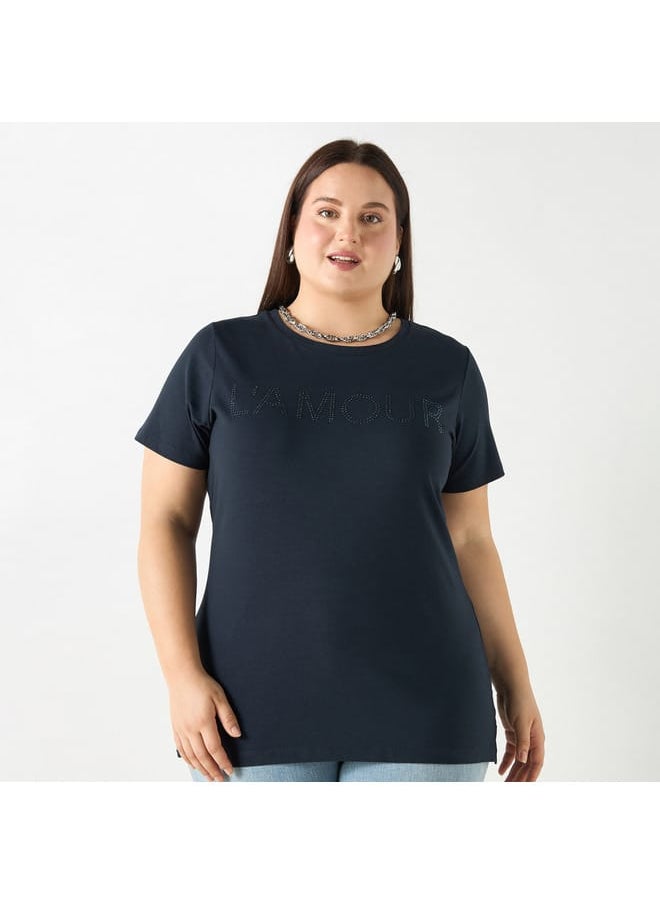 Ulla Popken Plus Size Ulla Popken Embellished T-shirt with Short Sleeves  - Image 1
