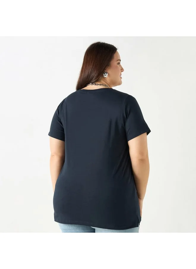 Ulla Popken Plus Size Ulla Popken Embellished T-shirt with Short Sleeves