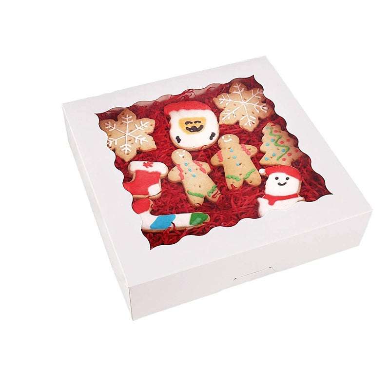 BAKEFY 6x6x25 50 White 4 Brownie Holder Cupcake Boxes with Clear Display Window Natural Disposable Box Dessert Cookies Pastry Donut Candy Party Favors Wedding Cake - Image 1