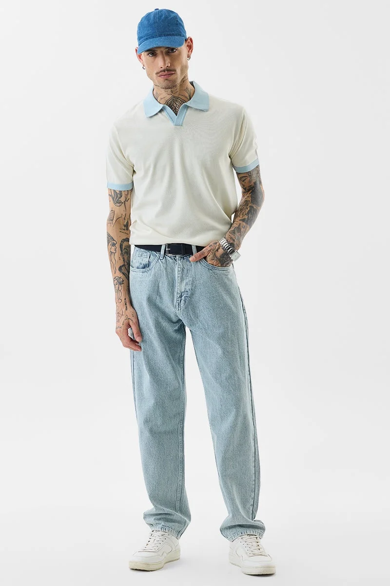 SNITCH Off-White Solid Half Sleeve Slim Fit T-Shirt