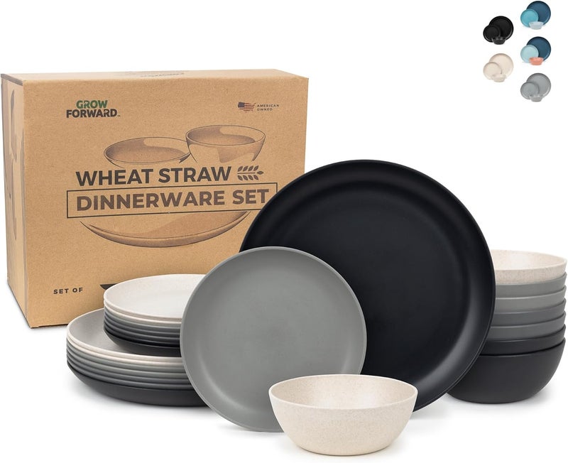 Grow Forward Grow Forward 24piece Premium Wheat Straw Dinnerware Sets for 8  Unbreakable Dishwasher  Microwave Safe Plastic Plates and Bowls Sets  Patio Outdoors RV Camping Dishes  Moonlight  - Image 1