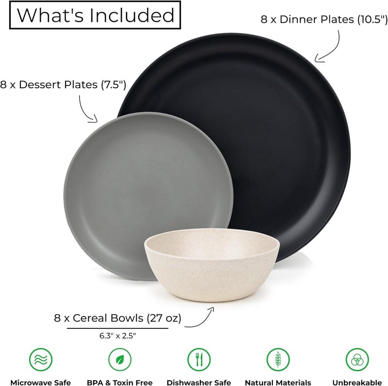 Grow Forward Grow Forward 24piece Premium Wheat Straw Dinnerware Sets for 8  Unbreakable Dishwasher  Microwave Safe Plastic Plates and Bowls Sets  Patio Outdoors RV Camping Dishes  Moonlight  - Image 3
