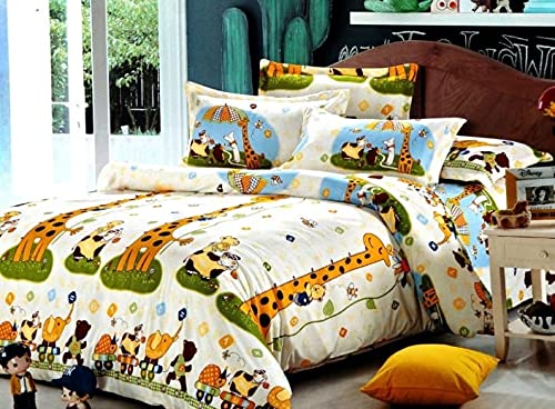 Blenzza Deco™ Glace Cotton Nursery Print Single Bed Reversible Kids Comforter Set(1 Single Bed Comforter,1 Single Bedsheet & 1 Pillow Cover, 180 TC) (Giraffe) - Image 1