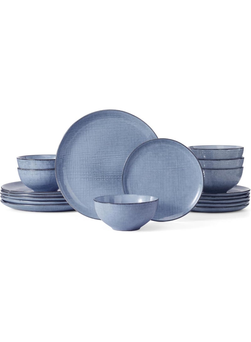 Famiware Moonlight 18 Piece Stoneware Dinnerware Set with Linen Finish, Set for 6, Scratch Resistant, Microwave & Dishwasher Safe, Blue  - Image 1