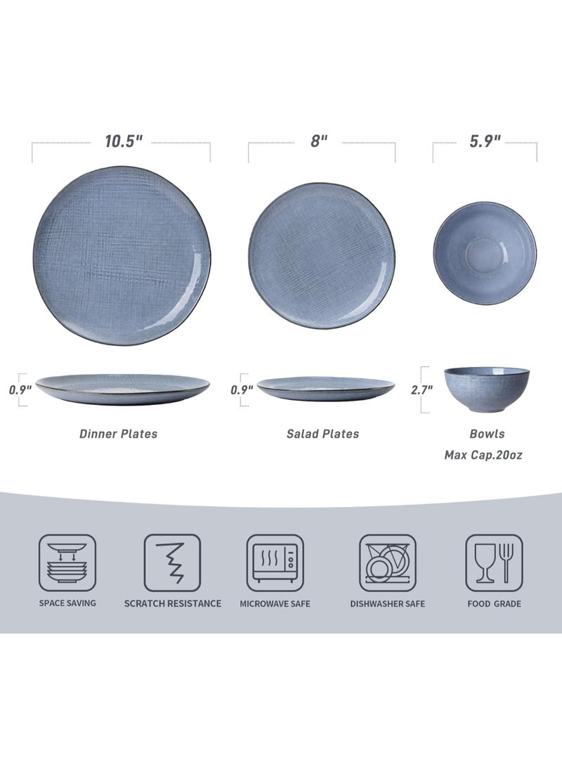 Famiware Moonlight 18 Piece Stoneware Dinnerware Set with Linen Finish, Set for 6, Scratch Resistant, Microwave & Dishwasher Safe, Blue  - Image 5