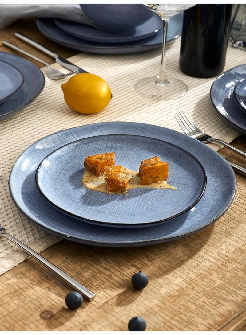 Famiware Moonlight 18 Piece Stoneware Dinnerware Set with Linen Finish, Set for 6, Scratch Resistant, Microwave & Dishwasher Safe, Blue  - Image 4