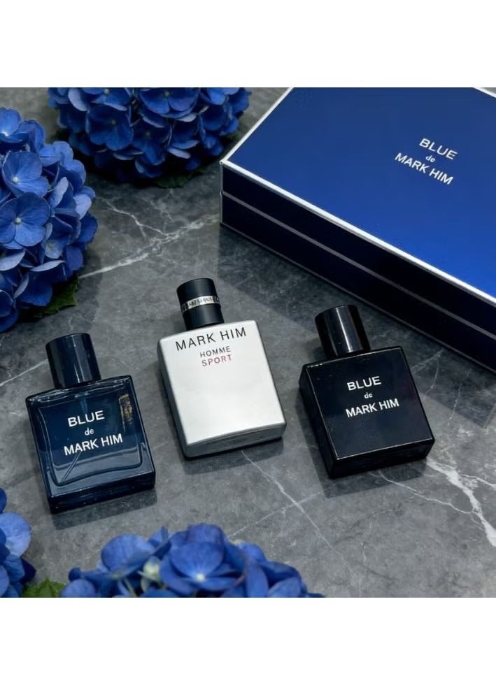 MARK HIM Blue & Homme Sport Fragrance Gift Set for Men – 3 x 30ml Eau de Parfum | Long Lasting Blue Sport Woody Cologne Perfume Collection | Luxury Men's Perfume Gift Set for Daily Wear - Image 2