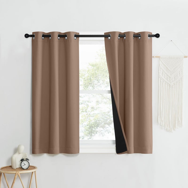 NICETOWN NICETOWN Room Warming Curtains Bedroom Full Blackout Panels Super Thick Insulated Window Covers 100 Blackout Blinds with Black Liner for Small WindowCappuccino Set of 2 PCs 52 by 45inch 