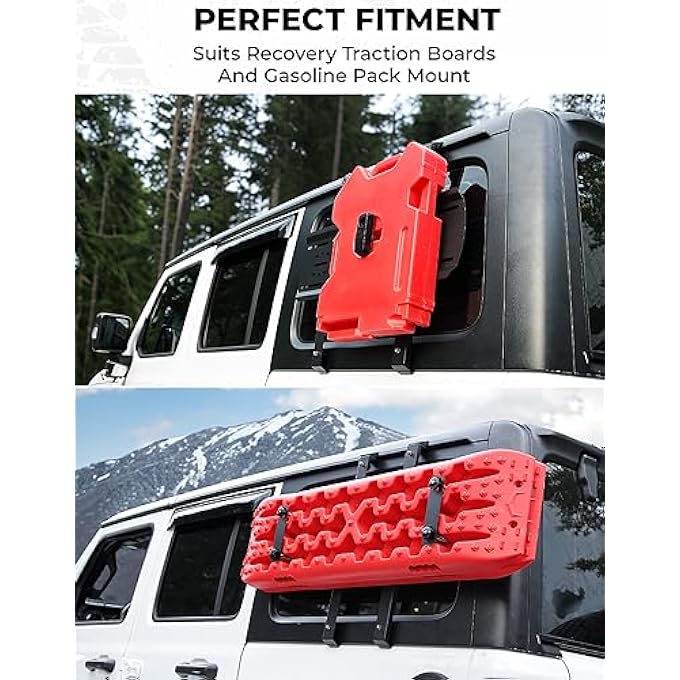 rayihni مجموعة لوحة تخزين خلفية متوافقة مع رانجلر JL 2018-2026 (للأسطح الصلبة فقط)، حامل شحن رانجلر لألواح الاسترداد وعلبة الغاز وتركيب مجرفة 2 قطعة - Image 2