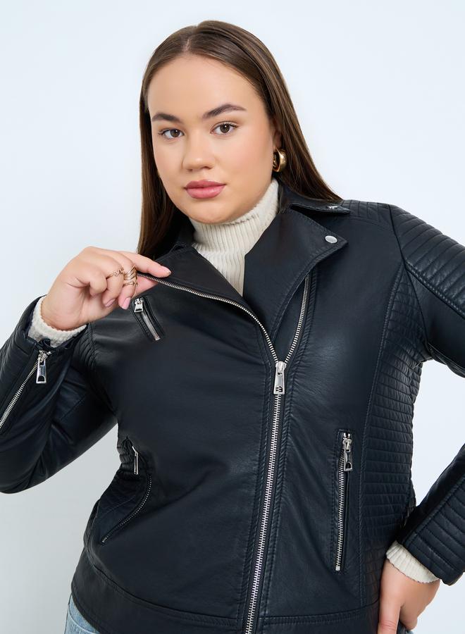Take Two Plus Size Black Faux Leather Biker Jacket - Image 1