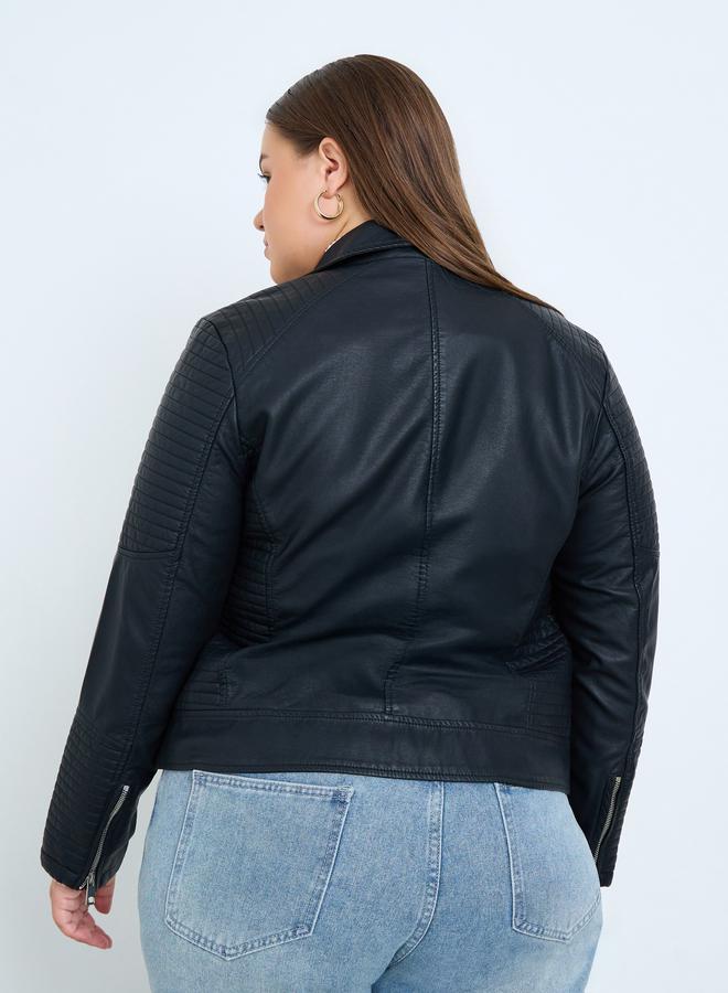 Take Two Plus Size Black Faux Leather Biker Jacket - Image 5