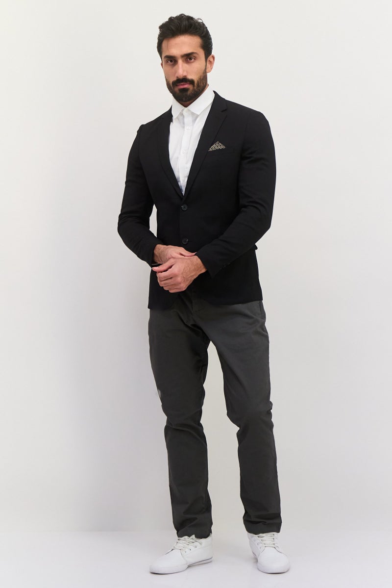 Jules Men Slim Fit Long Sleeves Plain Blazer, Black - Image 3