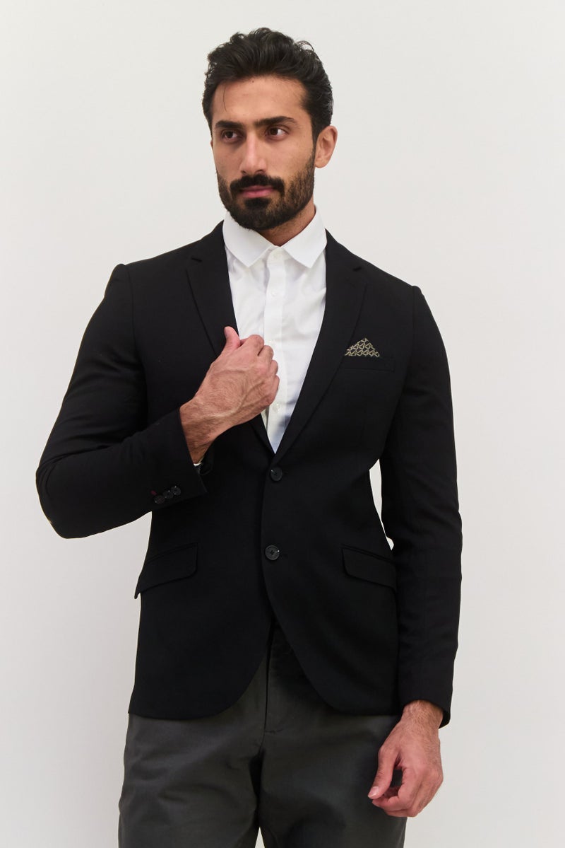 Jules Men Slim Fit Long Sleeves Plain Blazer, Black - Image 1