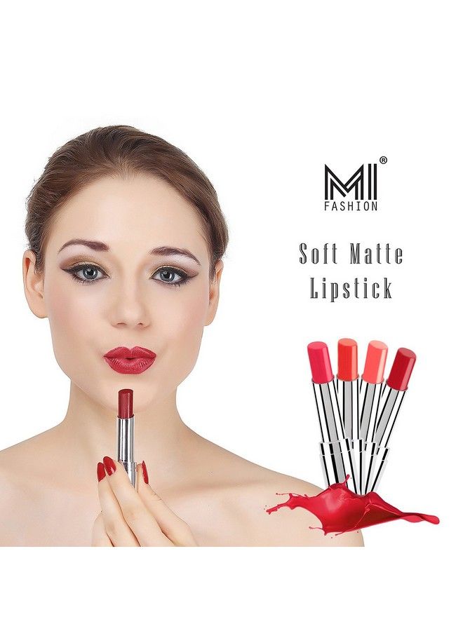 MI FASHION � Color Rich Moist Matte Lip Color Lipstick Combo Of 4 Pcs (Magenta Orange Fever Metallic Nude & Red Alert) - Image 5