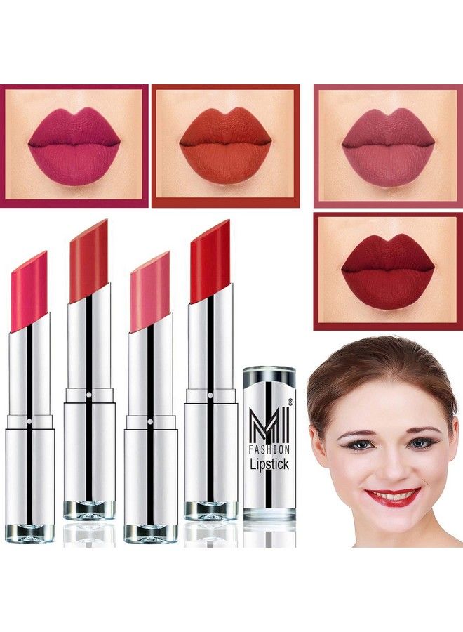 MI FASHION � Color Rich Moist Matte Lip Color Lipstick Combo Of 4 Pcs (Magenta Orange Fever Metallic Nude & Red Alert) - Image 2