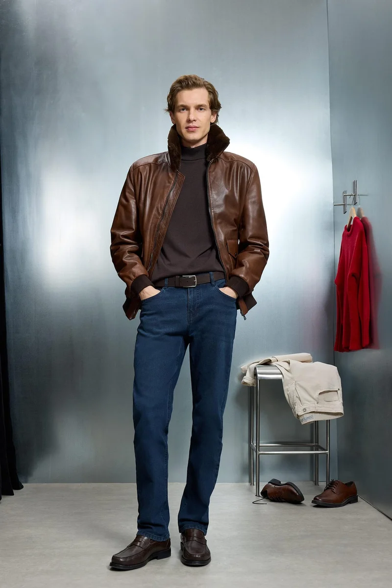 Defacto  Premium Modern Fit Lined Leather Faux Leather Jacket for Men | Best Price UAE
