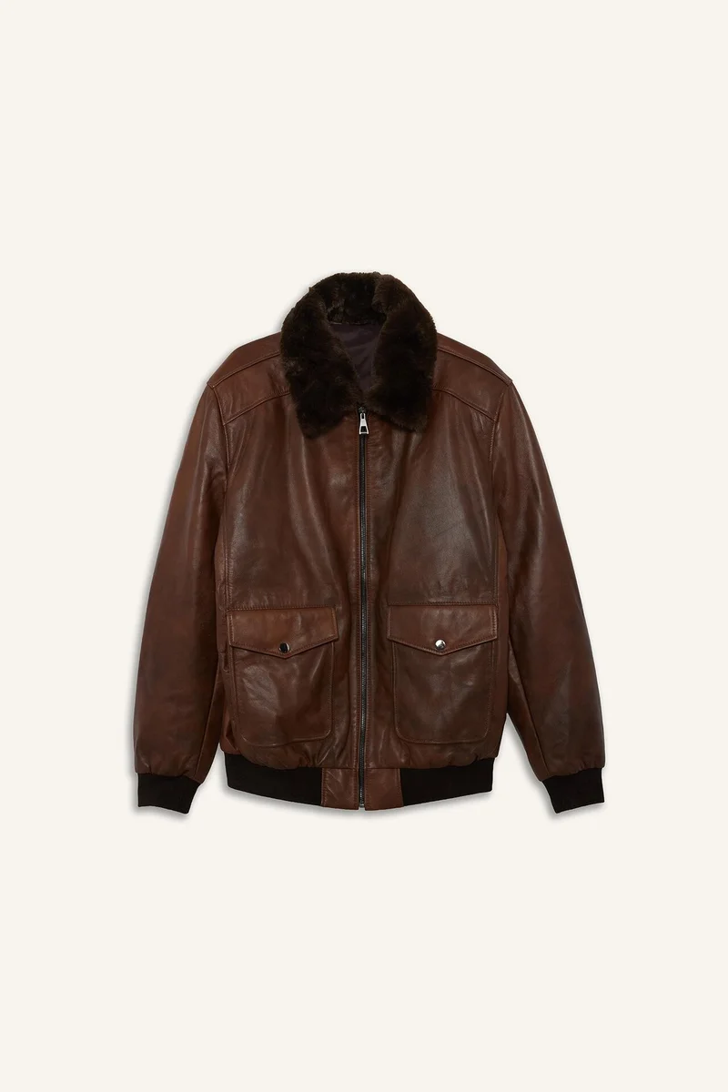 Defacto  Premium Modern Fit Lined Leather Faux Leather Jacket for Men | Best Price UAE