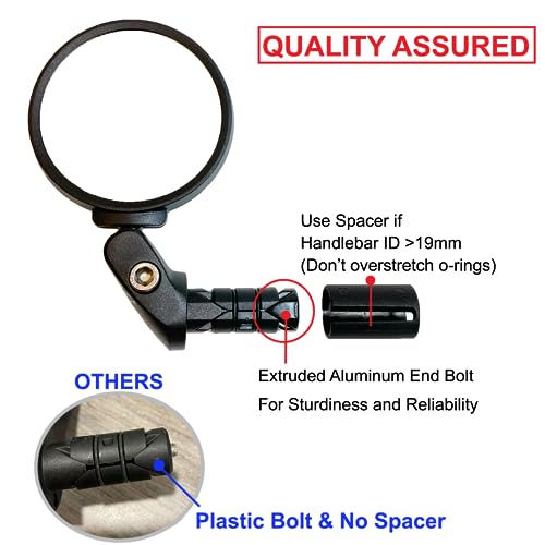 Hafny Bar End Bike Mirror - Stainless Steel Lens, Safe Adjustable Rearview, Cycle, E-bike - HF-MR087 (Black 68 Diameter) - Image 3