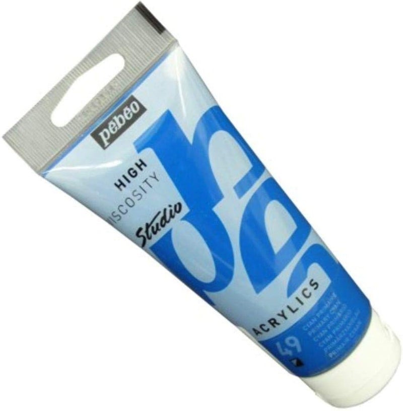 Pebeo Studio Acrylics - High Viscosity Acrylic Paint in Primary Cyan, 100ml Tube - Image 1