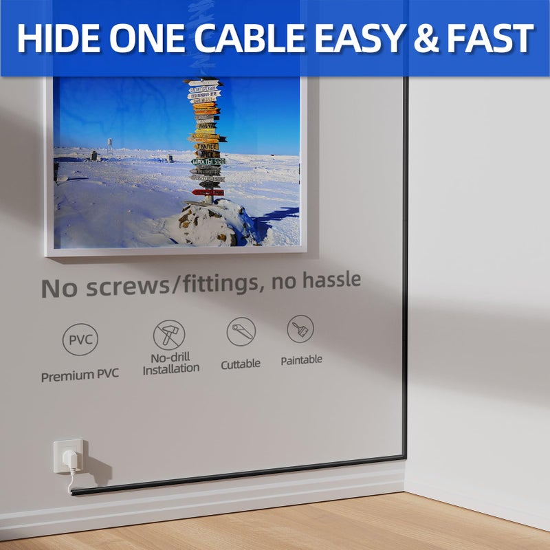 Delamu Wire Covers for Cords on Wall, 128in Cord Hider Cord Covers for Wires on Wall, Mini Cable Wire Hider, Self-Adhesive Easier Installation Cable Cover Organizer, W0.48 H0.3in, Black - Image 3
